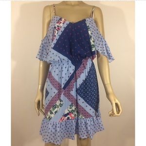 Patchwork Blue and White Women's Dress